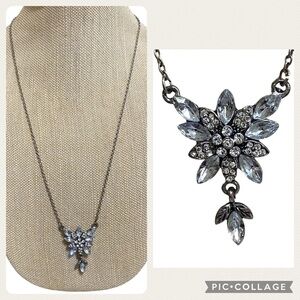Rhinestone Crystal Floral Pendant Necklace 26" Bridal Wedding Statement